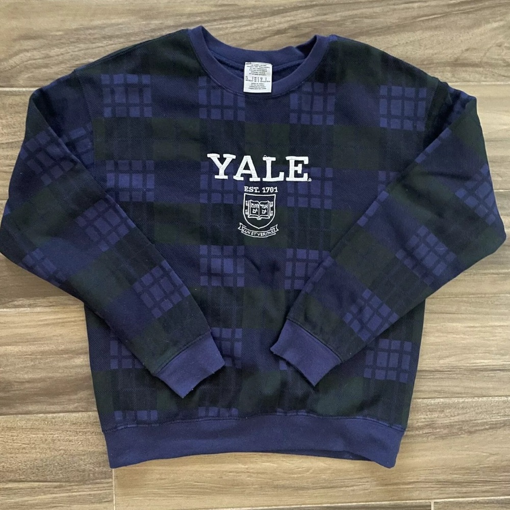Vintage Yale University Plaid Collegiate Sweatshirt Graduate Jacket Blue Green